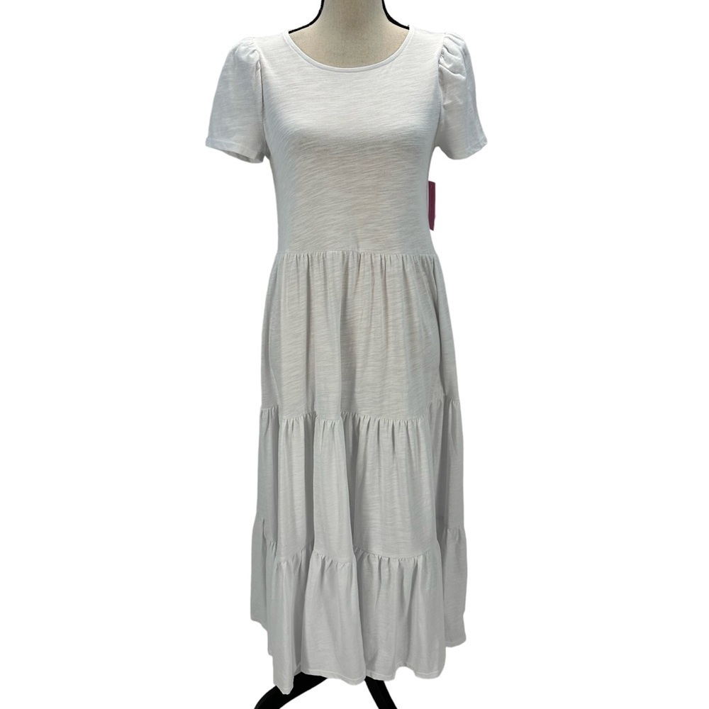 Riley & Rae Short Sleeve Tiered Midi Dress - White - size XS